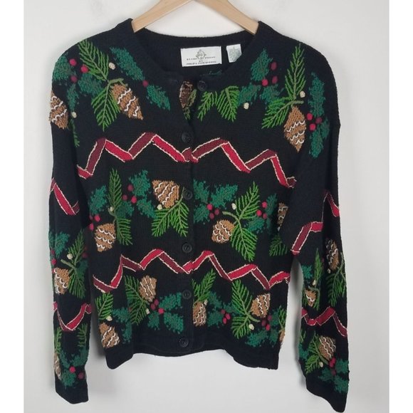 Vtg. Design Options by Philip & Jane Gordon Sz. S Hand Knitted Holiday Cardigan - Picture 1 of 8